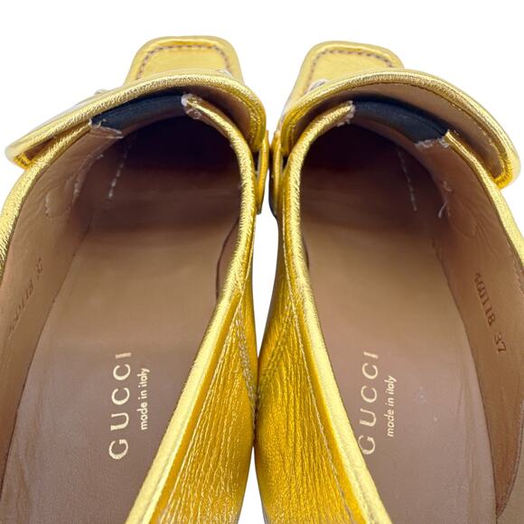GUCCI Vegas Horsebit Collapsible Heel Metallic Leather Loafer 37 - Picture 8 of 14